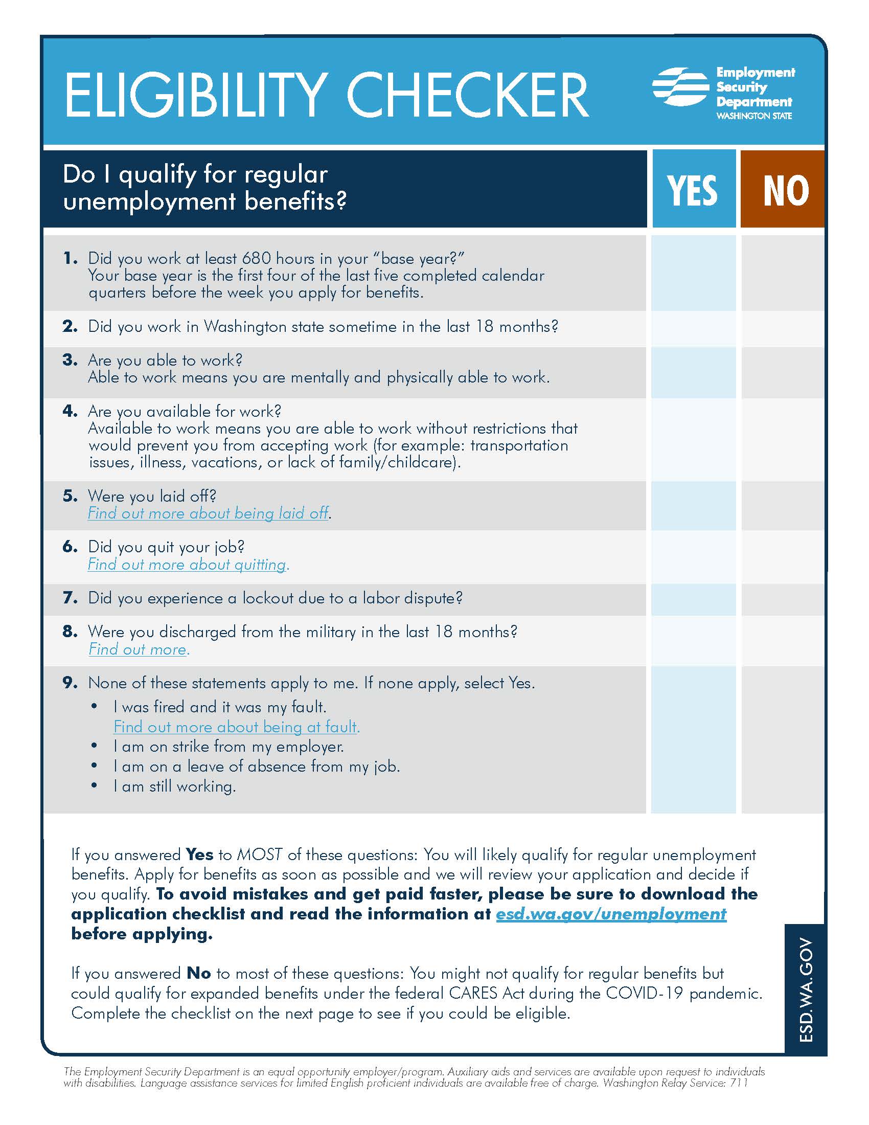 Unemployment Benefits Eligibility Checklist Unemployment Law Project